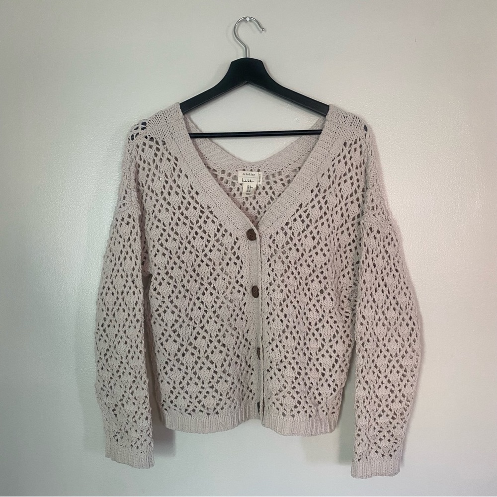 Artelier by Nicole Miller Open-Knit Boho Coastal Crochet Cardigan